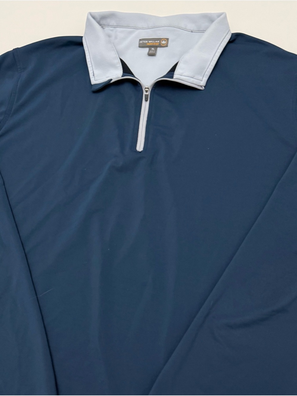 Peter Millar Navy Quarter-Zip Golf Shirt with Light Gray Collar